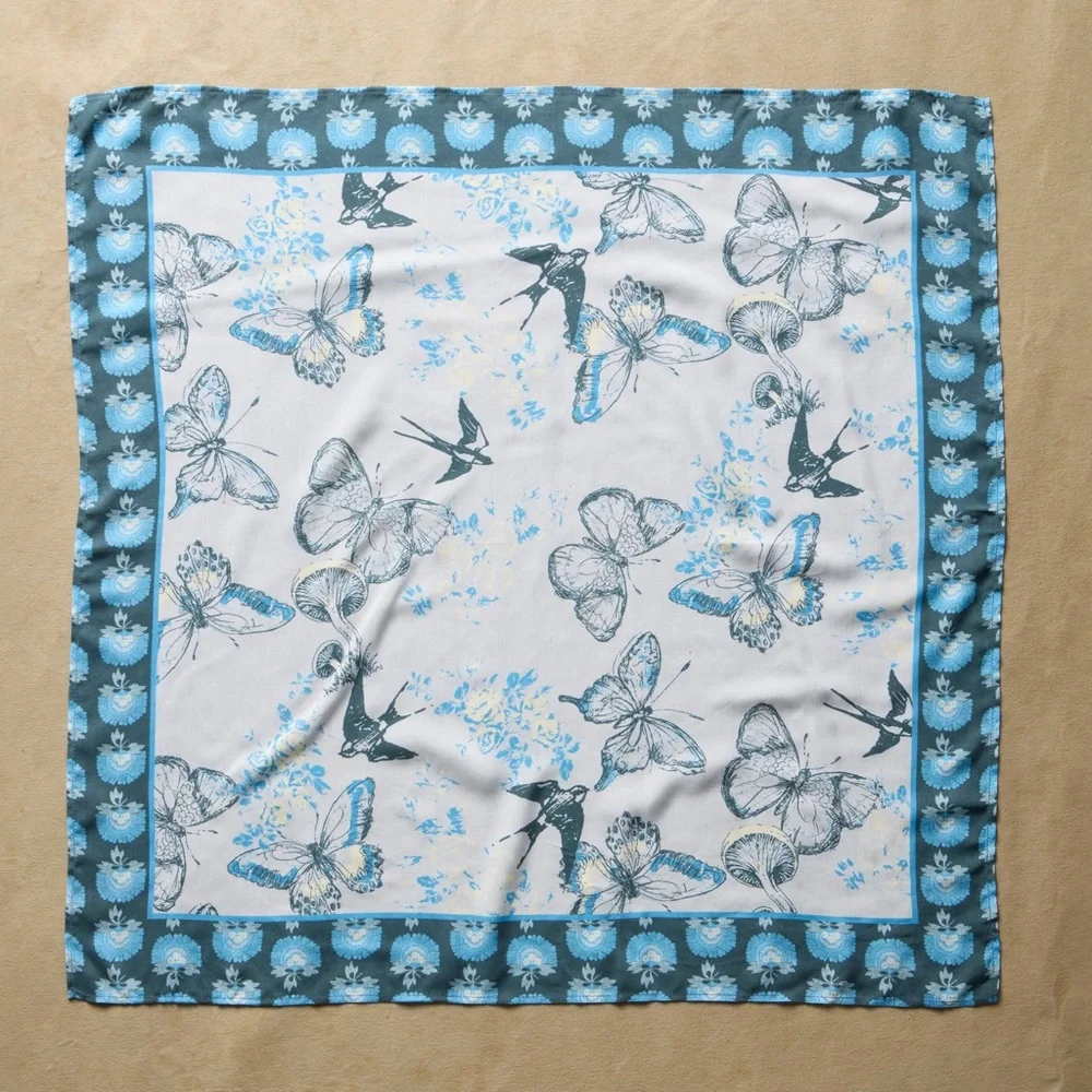 Sundance Exclusive Bex Bandana Scarf Neck Tie‎ Birds Butterflies Indigo